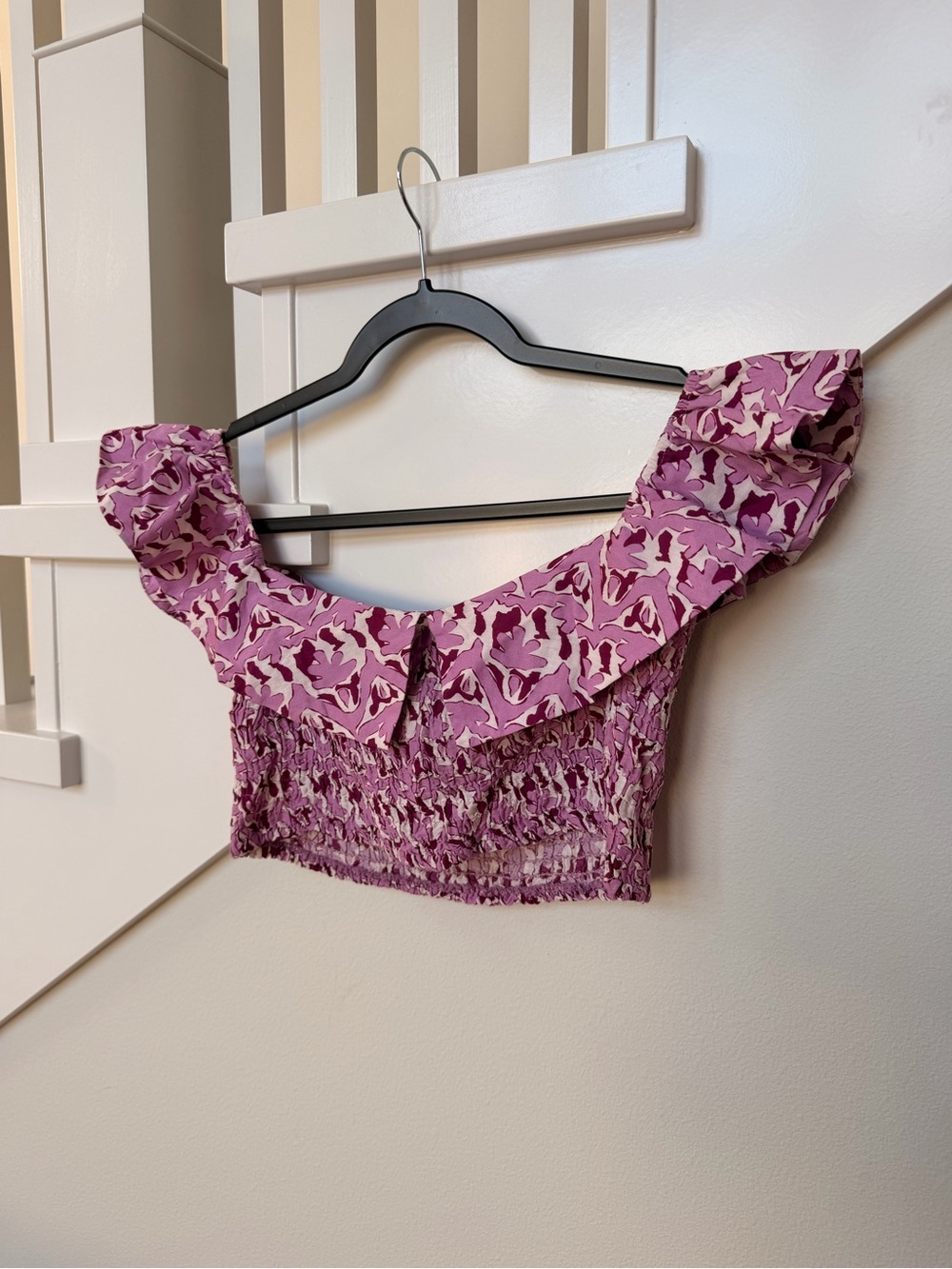 Apiece Apart Womens Pink Floral Smocked Crop Top Size 0 Sleeveless